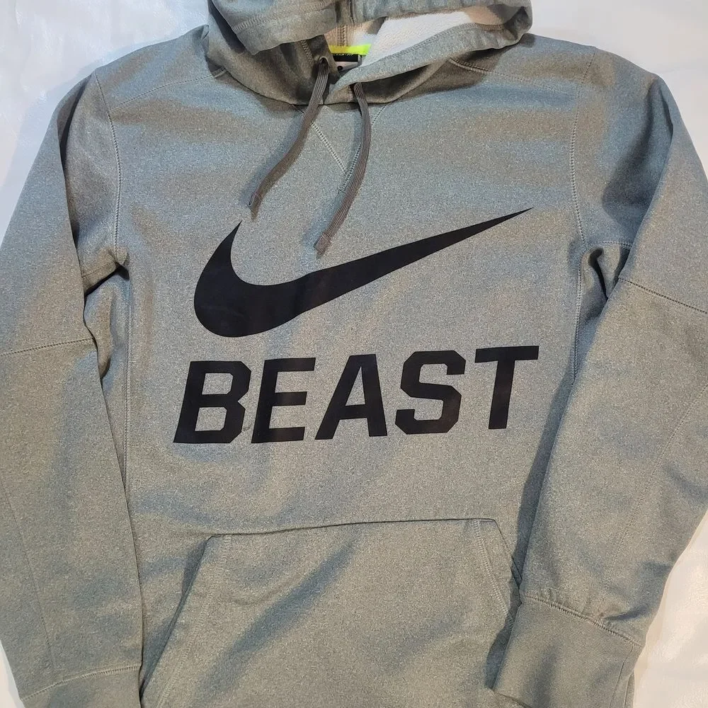 Nike Gray 'BEAST' Pullover Hoodie with Black Logo